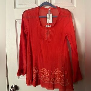 NWT Orange flowy embroidered long sleeve blouse M